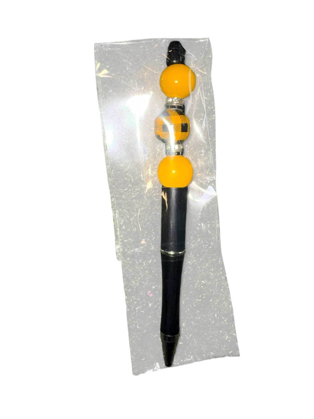 Beaded Ball Top Black Pen with Yellow Accents